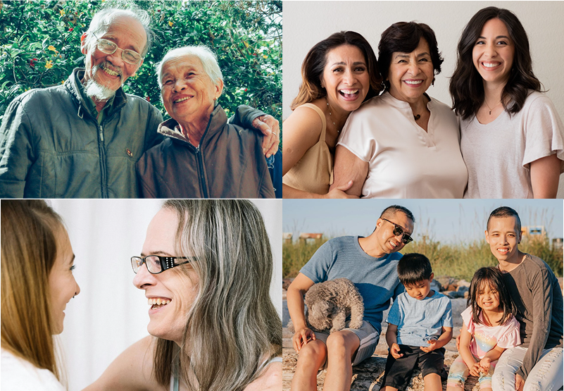 Collage of different photos showing different types of families of different races and compositions