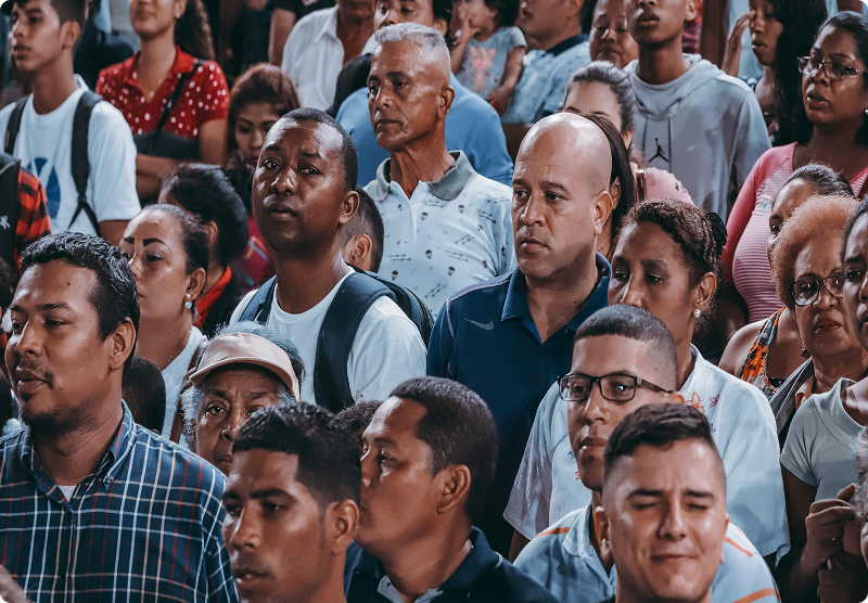 A standing group of people