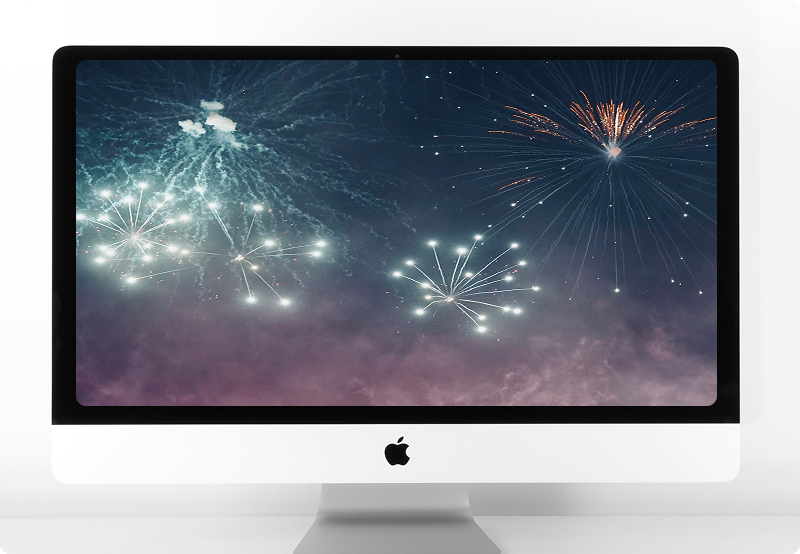 A computer screen showing an image of fireworks